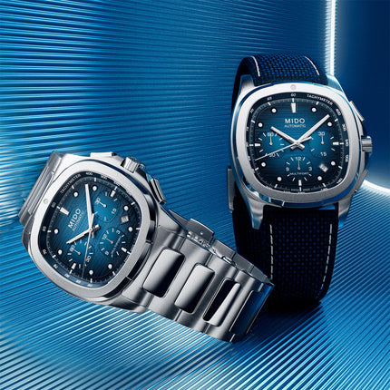 MIDO Multifort TV M049.527.11.041.00 Men Chronograph Blue Dial Stainless Steel Strap + Extra Strap
