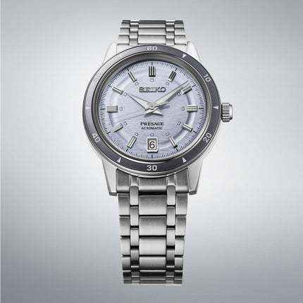 Seiko Presage SRPL73J1 Style60s Silver Violet Dial Stainless Steel Strap