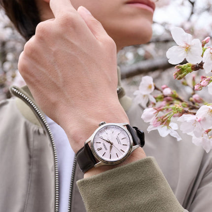 Seiko Presage Classic HCC003J1 Tomioka Silk Sakura Pink Dial Brown Leather Strap