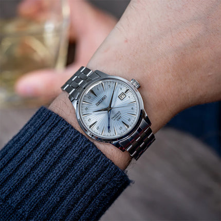 Seiko Presage SSK037J1 Cocktail Time Skydiving GMT Light Blue Dial Stainless Steel Strap