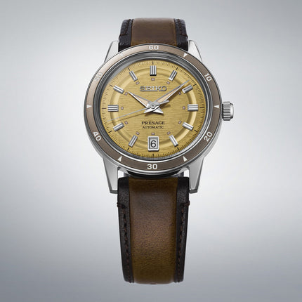 Seiko Presage SRPL75J1 Style60s Golden Yellow Dial Brown Leather Strap