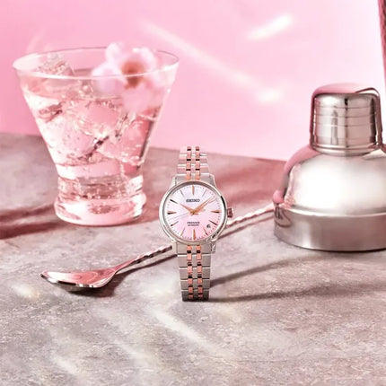 Seiko Presage SRPM06J1 Cocktail Time Springtime Pink Dial Dual Tone St Steel Strap Limited Edition