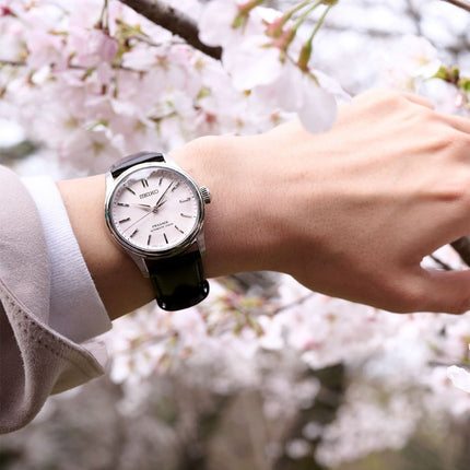 Seiko Presage Classic HCC003J1 Tomioka Silk Sakura Pink Dial Brown Leather Strap