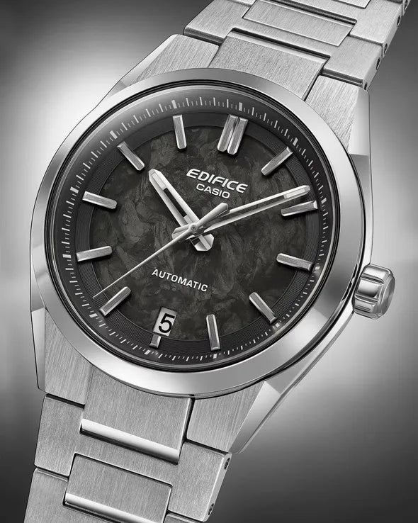 Casio Edifice EFK-100CD-1ADR Men Automatic Forged Carbon Black Dial Stainless Steel Band