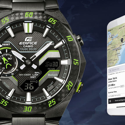 Casio Edifice ECB-2200RC-1A3DF Windflow Digital Analog Dial Black Stainless Steel Band