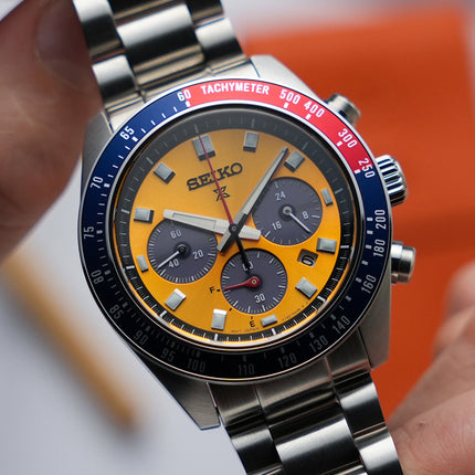 Seiko Prospex SSC947P1 Speedtimer Pogue Solar Chronograph Orange Dial Stainless Steel Strap