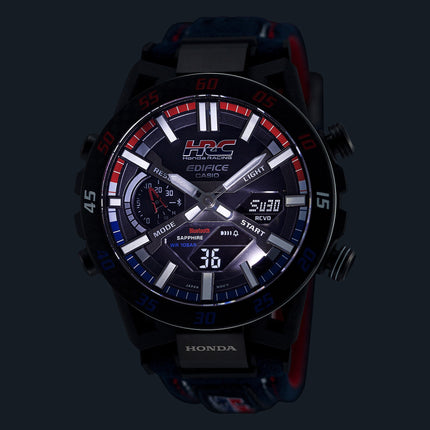 Casio Edifice ECB-2000HR-1ADR Honda Racing Collaboration Digi Analog Dial Alcantara Polyester Band