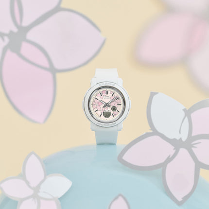 Casio Baby-G BGA-290FL-7ADR Flower Digital Analog Dial White Resin Band