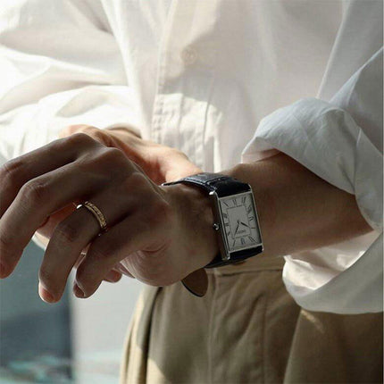 Seiko Classic SWR103P1 Tank Men White Dial Black Leather Strap