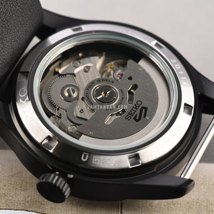Seiko 5 Sports SSK025K1 GMT Field Street Style Deception Black Dial Black Leather Strap