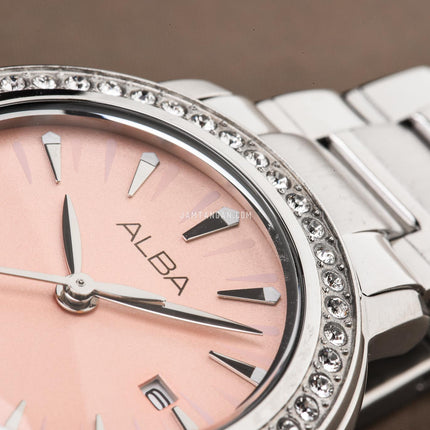 Alba AH7DL5X1 Ladies Pink Dial Stainless Steel Strap