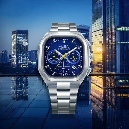 Alba Active AT3L01X1 Chronograph Men Blue Dial Stainless Steel Strap