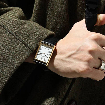 Seiko Classic SWR104P1 Tank Men White Dial Black Leather Strap