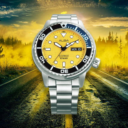 Alba Mechanical AL4773X2 Men Canary Yellow Dial Stainless Steel Strap + Extra Strap