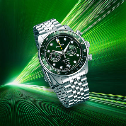 Alba Active A4B029X1 Chronograph Men Green Dial Stainless Steel Strap