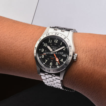 Seiko 5 Sports SSK023K1 GMT Field Sports Style Black Dial Stainless Steel Strap