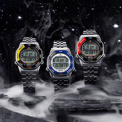 Seiko SMGG19P1 Rotocall Reissue Digital Quartz Watch in Red & Black Stainless Steel Strap