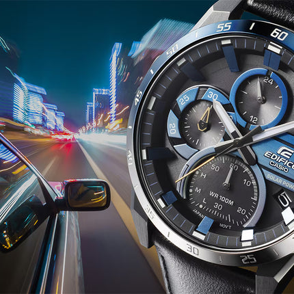 Casio Edifice EQS-940NL-1AVUDF Nighttime Drive Series Solar Chronograph Black Leather Band