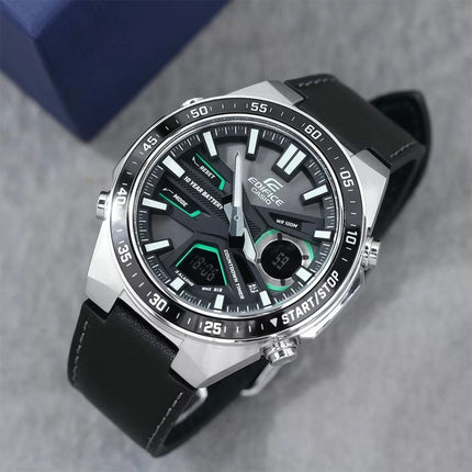 Casio Edifice EFV-C110L-1AVDF Black Digital Analog Dial Black Leather Band