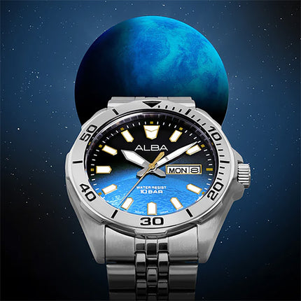 Alba Active Gravity AV3589X1 Men Blue Gradient Dial Stainless Steel Strap