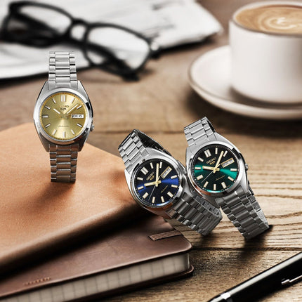 Seiko 5 Sport SRPL55K1 SNXS Vintage Gold Collection In Blazer Blue Stainless Steel Strap