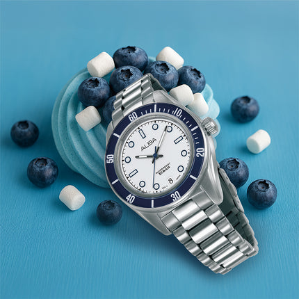 Alba Active AG8Q63X1 Ladies Analog Matte White Dial Stainless Steel Strap