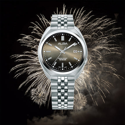 Alba Active AS9W39X1 Men Cream Gradation Dial Stainless Steel Strap