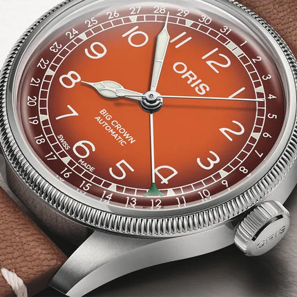 Oris x Cervo Volante Big Crown 01-754-7785-4068-LS Pointer Date Orange Dial Brown Leather Strap
