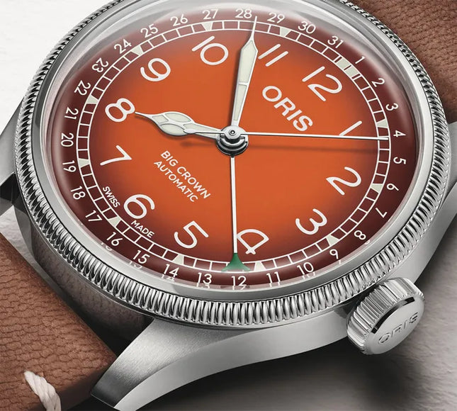 Oris x Cervo Volante Big Crown 01-754-7785-4068-LS Pointer Date Orange Dial Brown Leather Strap