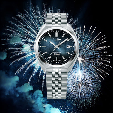 Alba Active AS9W33X1 Men Blue Gradation Dial Stainless Steel Strap