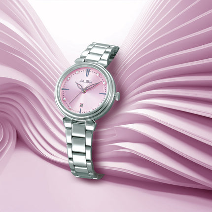 Alba Fashion AH7EW3X1 Ladies Analog Light Pink Dial Stainless Steel Strap