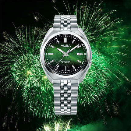 Alba Active AS9W31X1 Men Green Gradation Dial Stainless Steel Strap