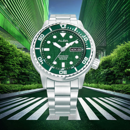 Alba Mechanical AL4775X2 Men Green Dial Stainless Steel Strap + Extra Strap