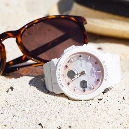 Casio Baby-G BGA-250-7A2DR Beach Traveler Series Digital Analog Dial White Resin Band