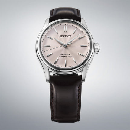Seiko Presage Classic HCC003J1 Tomioka Silk Sakura Pink Dial Brown Leather Strap