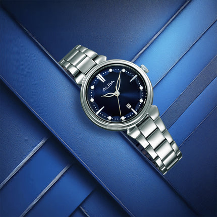 Alba Fashion AH7EV9X1 Ladies Analog Blue Dial Stainless Steel Strap
