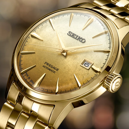 Seiko Presage SRPK46J1 Cocktail Time Gloss Finish Gold Dial Gold Stainless Steel Strap