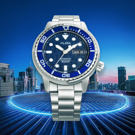 Alba Mechanical AL4779X2 Men Deep Blue Dial Stainless Steel Strap + Extra Strap