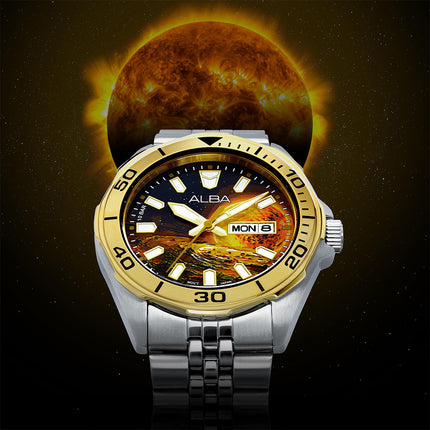 Alba Active Planet Series AV3590X2 Men Sun Graphic Dial Stainless Steel Strap