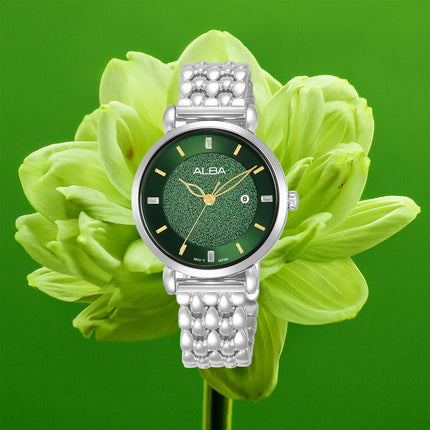 Alba Fashion AH7DT1X1 Ladies Green Dial Stainless Steel Strap