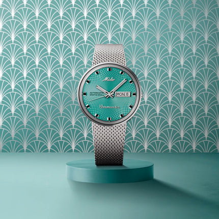 MIDO Commander M8429.4.25.11 1959 Datoday Automatic Turquoise Dial Mesh Strap
