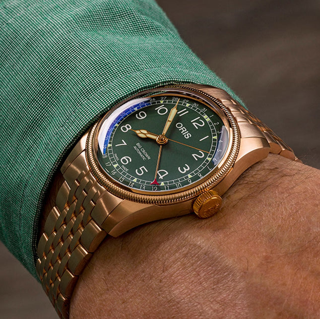 Oris Big Crown 01-754-7741-3167-07-8-20-01 Pointer Date Bronze Green Dial Rose Gold St. Steel Strap
