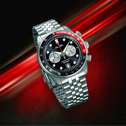 Alba Active A4B027X1 Chronograph Men Black Dial Stainless Steel Strap