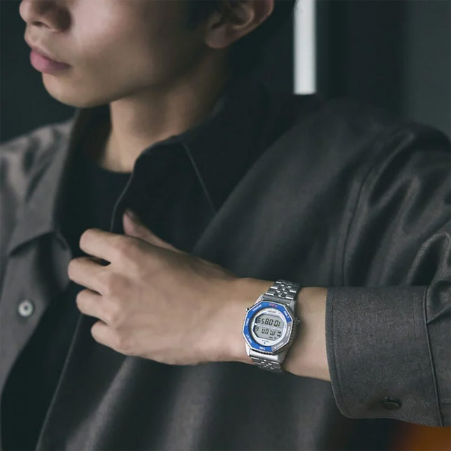 Seiko SMGG21P1 Rotocall Reissue Digital Quartz Watch in Grey & Blue Stainless Steel Strap
