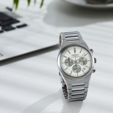 Seiko Chronograph SSB451P1 Men Discover More Silver Dial Stainless Steel Strap