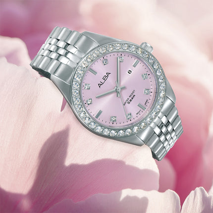 Alba Fashion AH7FE1X1 Ladies Analog Light Pink Dial Stainless Steel Strap