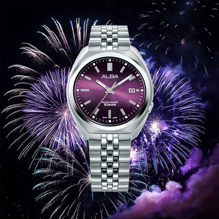 Alba Active AS9W37X1 Men Purple Gradation Dial Stainless Steel Strap