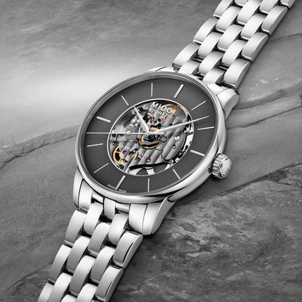 MIDO Baroncelli M037.436.11.061.00 Signature Skeleton Anthracite Dial Stainless Steel Strap