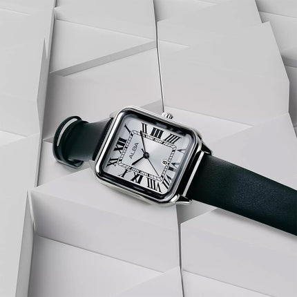 Alba Fashion AH7DX7X1 Ladies Silver Dial Black Leather Strap