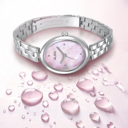 Alba Fashion AH8925X1 Ladies Analog Light Pink Mother of Pearl Dial Stainless Steel Strap